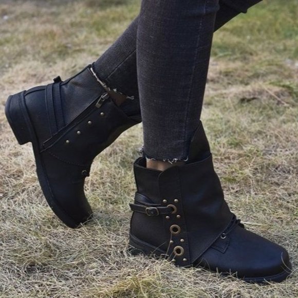 NANIYA - Black Covered Strap Combat Boot - Picture 1 of 5